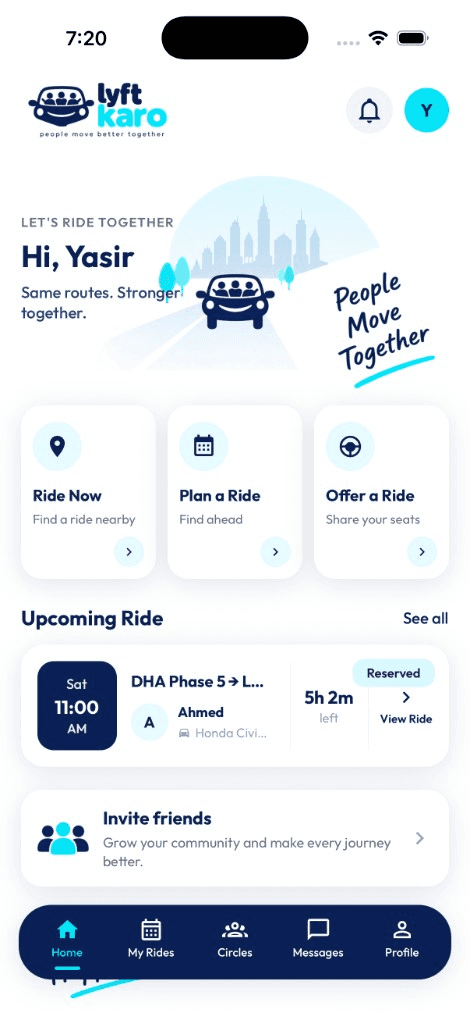 LyftKaro app home screen